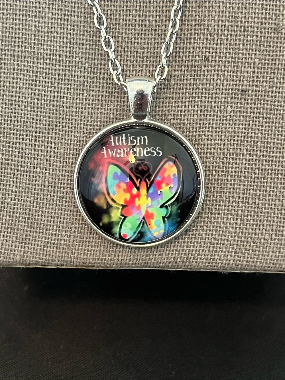 Autism Awareness Multicolor Butterfly Pendant Necklace